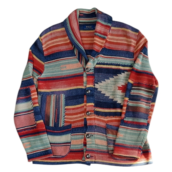Polo RL | Patchwork | Aztec | Southwestern Navajo | 5 Button Shawl Cardigan - Picture 3 of 11
